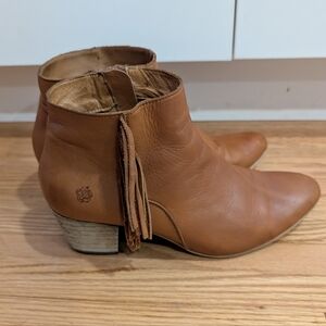 Apple Of Eden Tan Leather Ankle Booties with Fringe Detail
